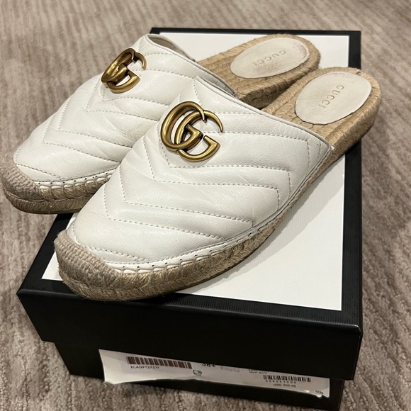 GUCCI DOUBLE G LEATHER ESPADRILLE size 8 1/5 white - Picture 2 of 5